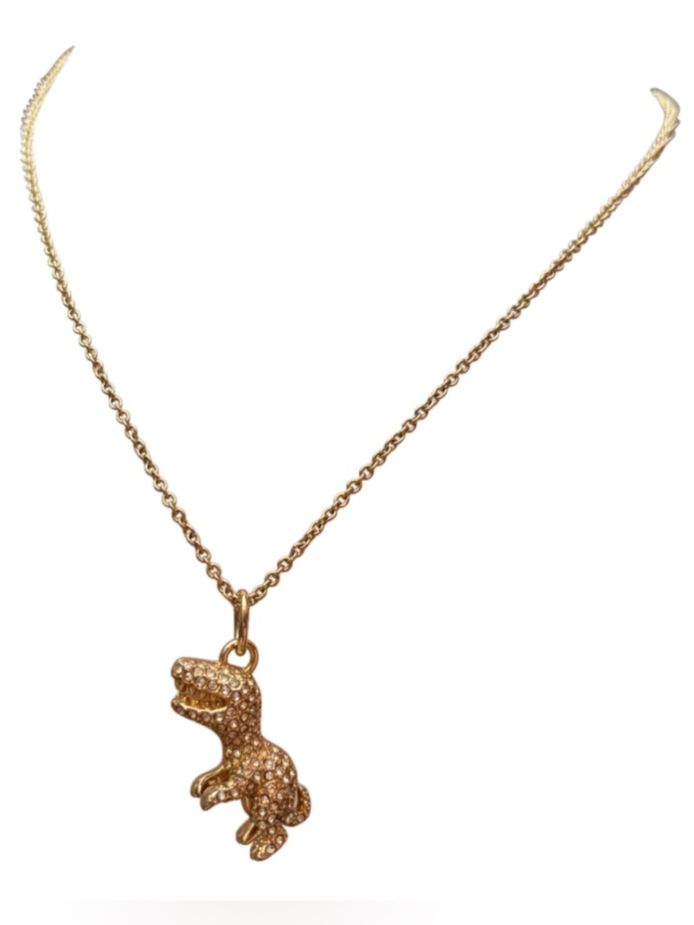 Coach Gold Crystal T-Rex Pendant Necklace - Picture 2 of 6